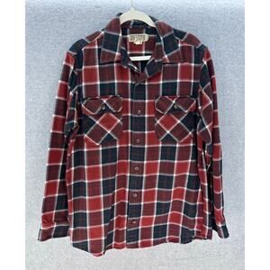 Duluth Trading Co. Men's sz L Navy Red Flannel Button Down Slim Fit 100% Cotton
